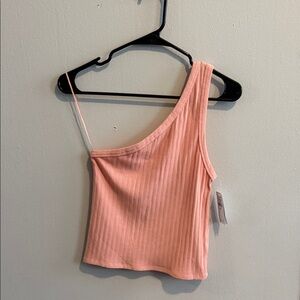 American Eagle Outfitters One-Shoulder Peach Ribbed Tank Top